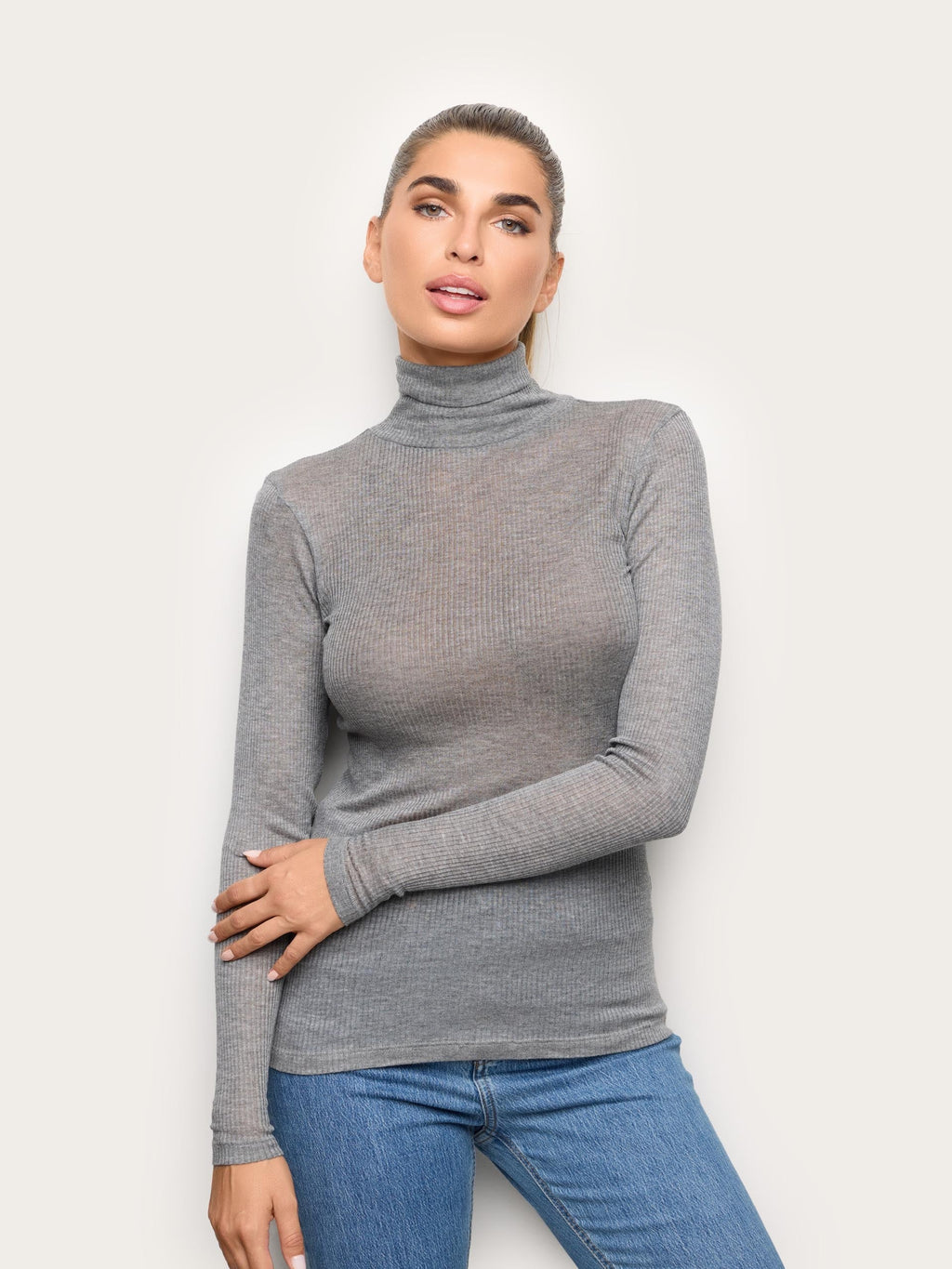 Light Cashmere Rib - Long-sleeve high neck T-shirt