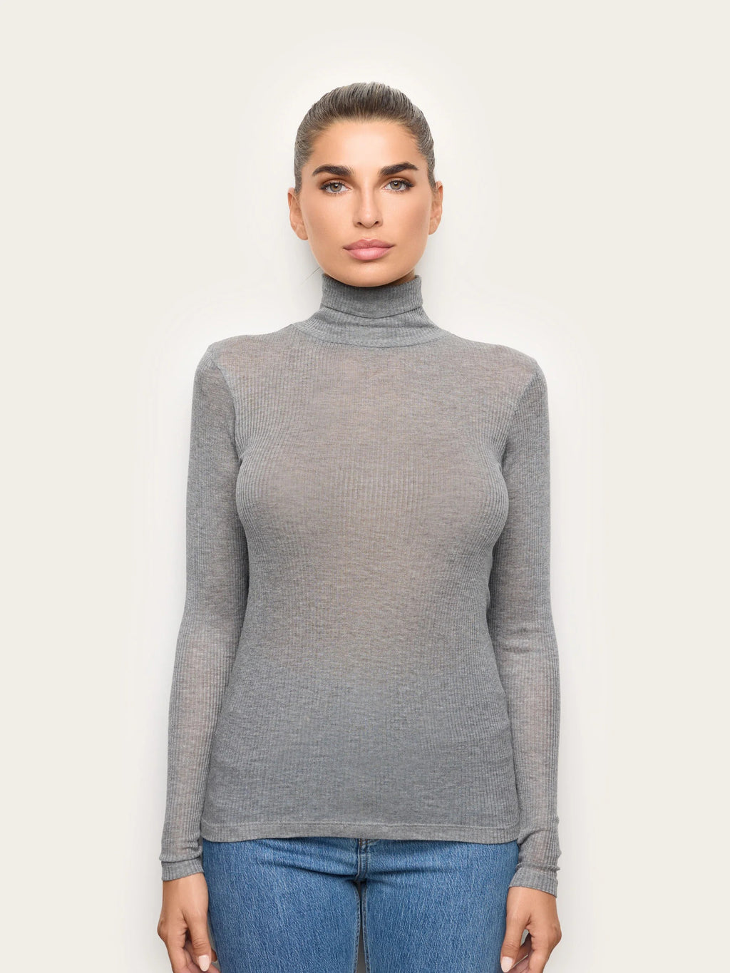 Light Cashmere Rib - Long-sleeve high neck T-shirt