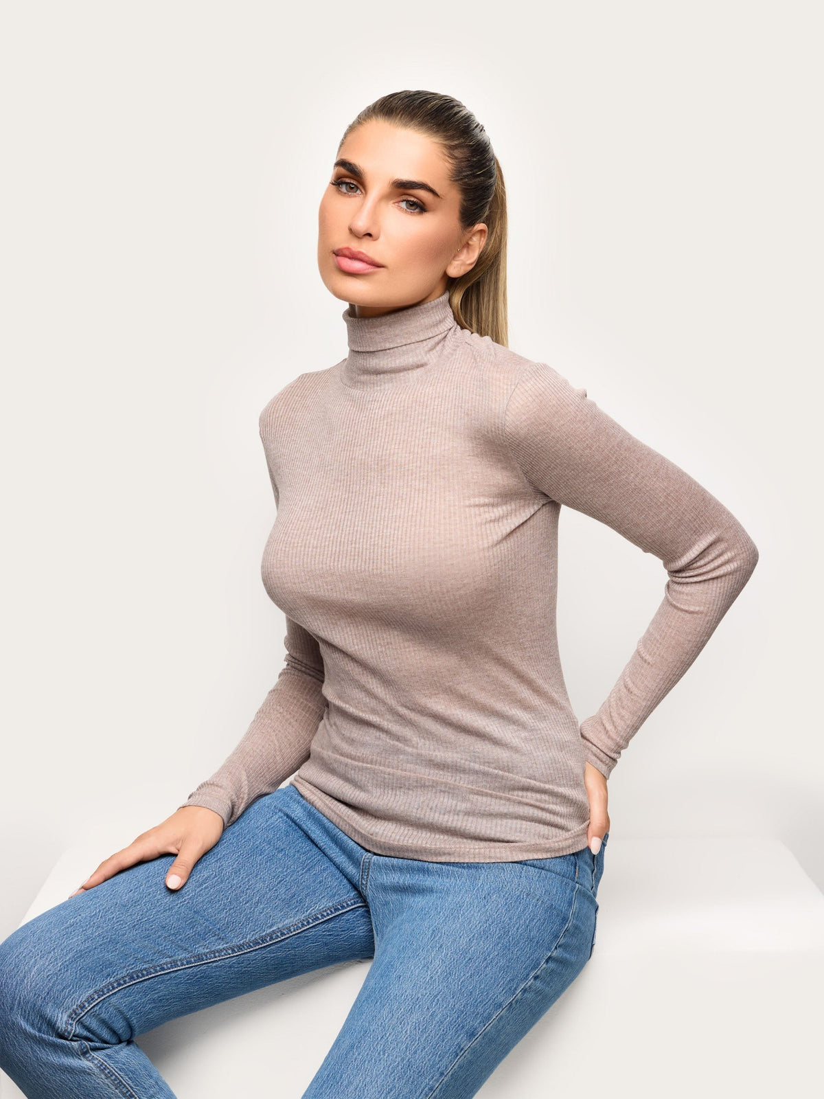 Light Cashmere Rib - Long-sleeve high neck T-shirt