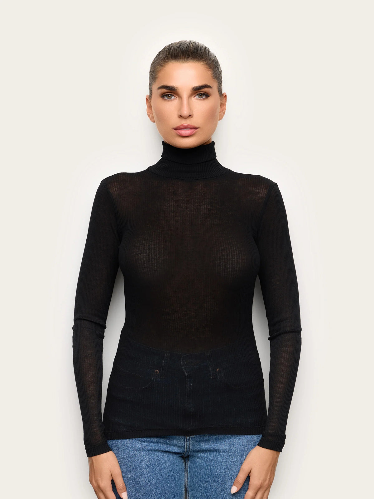 Light Cashmere Rib - Long-sleeve high neck T-shirt
